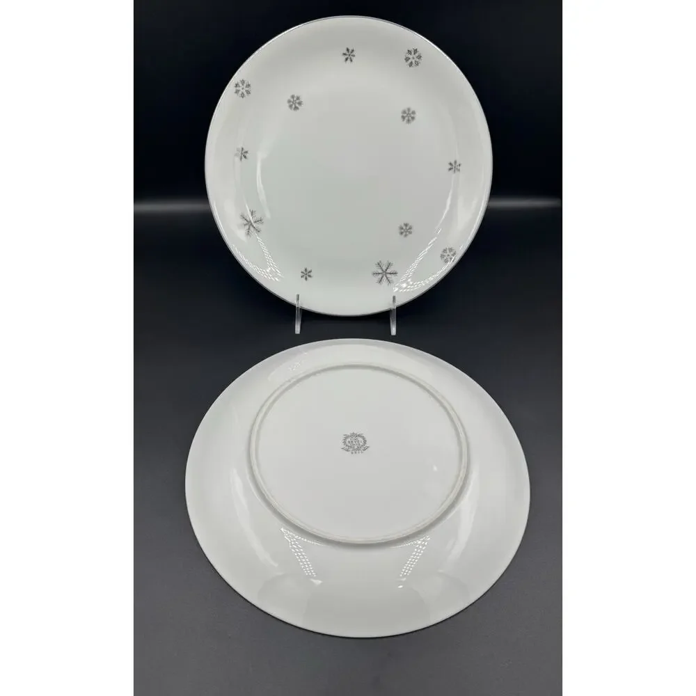 Vintage Seyei Snowy MCM Atomic Snowflake 10.5” Dinner Plate Set Of 2